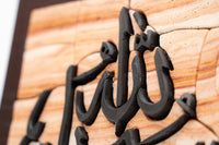 Intricate wall art featuring a carved design in dark stone against a textured sandstone background — a unique decorative piece.