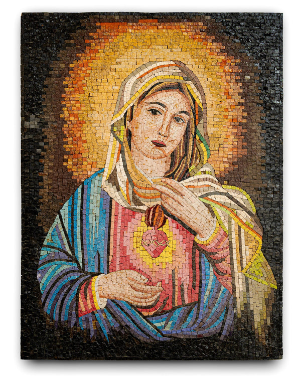 The Radiant Grace of Mary – Handmade Madaba Stone Mosaic