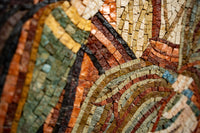 Intricate mosaic art featuring earthy tones of terracotta and green — each tile uniquely arranged for a textured finish