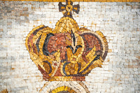 Intricate mosaic crown design featuring warm gold, brown, and cream tones — a stunning display of artistic craftsmanship.