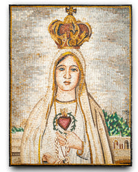 Intricate mosaic artwork depicting a crowned figure holding a heart — vibrant colors and detailed craftsmanship enhance the piece.