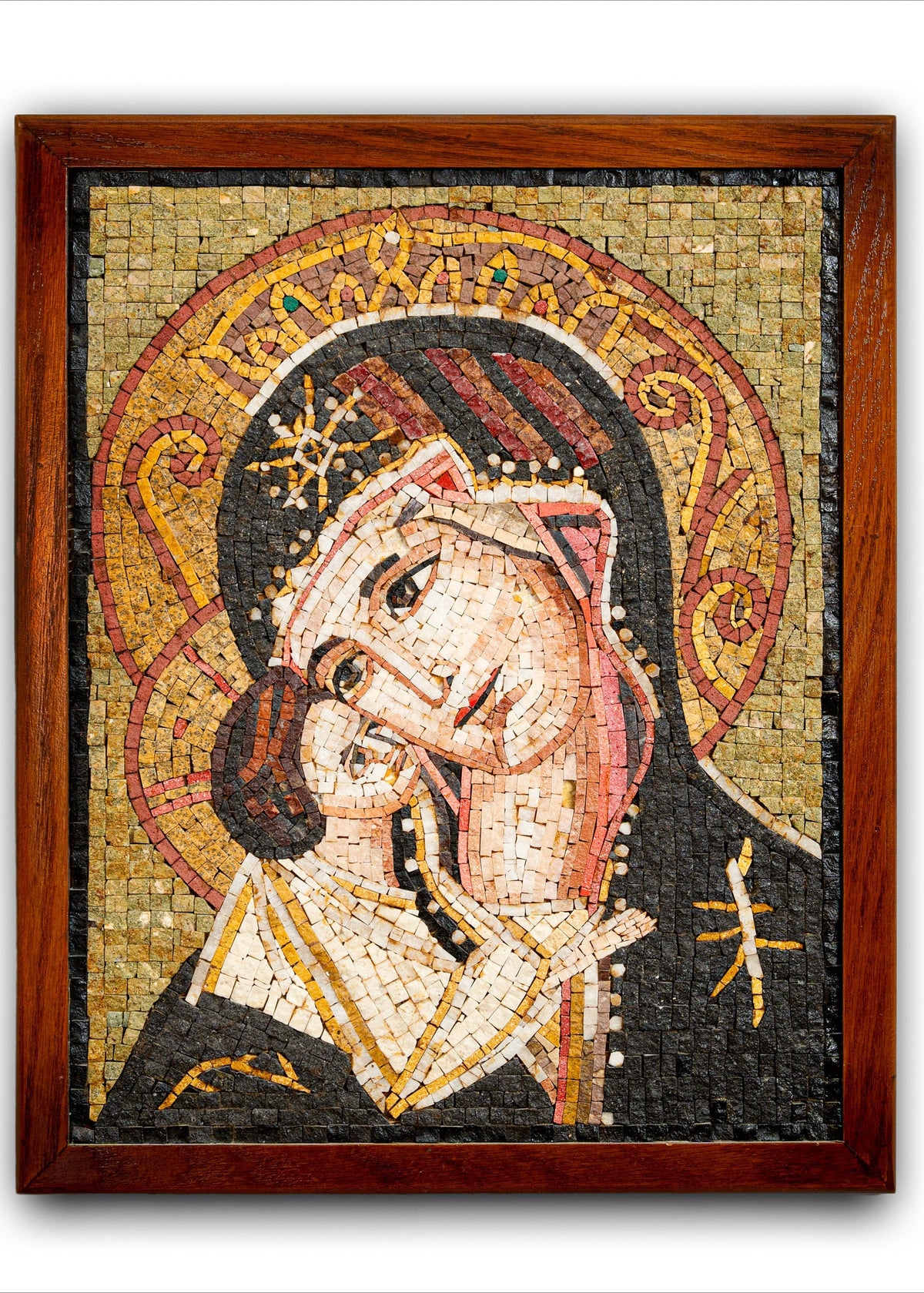 Our Lady of Tenderness (Eleusa) – Framed Handcrafted Stone Mosaic
