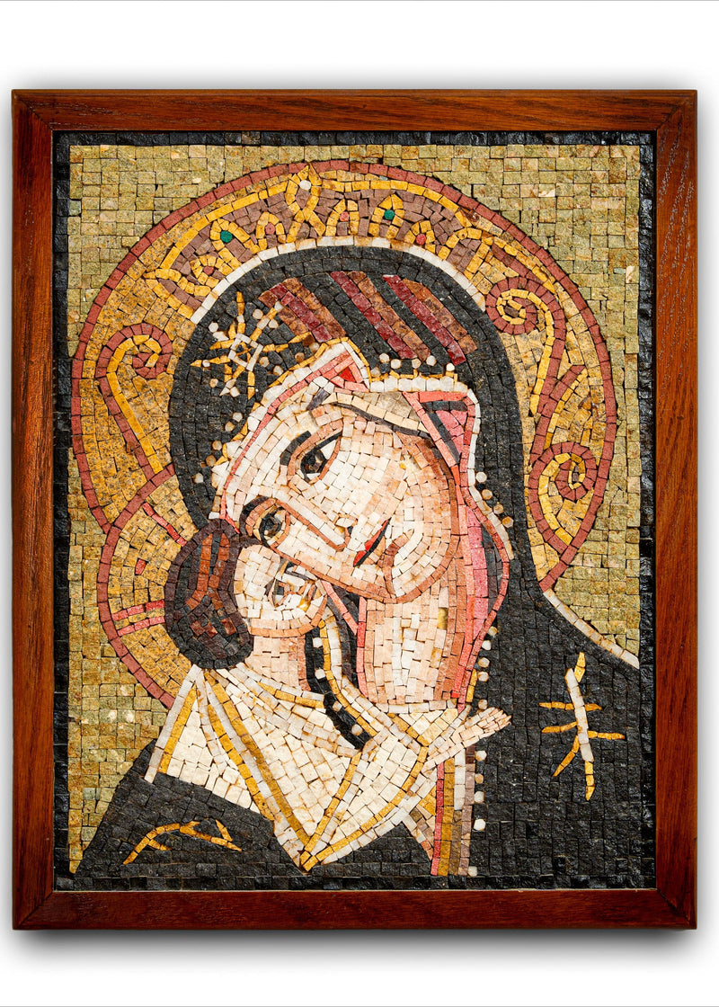 Our Lady of Tenderness (Eleusa) – Framed Handcrafted Stone Mosaic