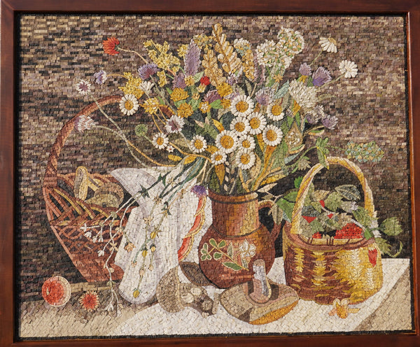 Rustic Still Life Handcrafted Stone Mosaic