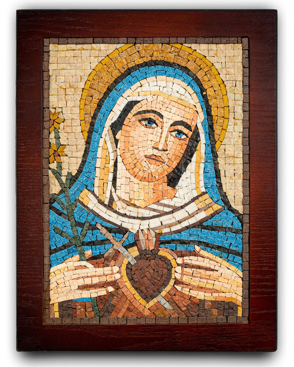 Sacred Heart of Mary in Blue Stone Mosaic