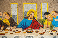 Vibrant mosaic artwork depicting the Last Supper with intricate details and rich colors showcasing the figures' expressions