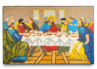 Colorful mosaic art depicting the Last Supper with vibrant hues and intricate details capturing the scene's essence.
