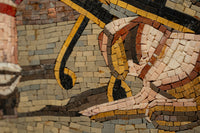 Intricate mosaic art featuring detailed horse legs in muted earth tones — showcasing craftsmanship and texture.