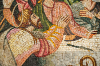 Intricate mosaic artwork featuring vibrant colors and detailed figures — a stunning display of craftsmanship and artistry.