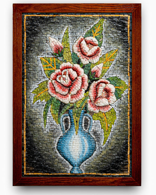 Classic Floral Vase Mosaic – Handcrafted Wall Art