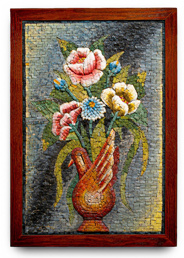 Handcrafted Floral Mosaic with Bird-Shaped Vase