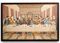 Intricate mosaic artwork depicting the Last Supper with vibrant colors and detailed expressions on each figure's face
