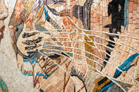 Intricate mosaic artwork featuring vibrant tiles in earthy tones — a stunning visual representation of artistic craftsmanship.