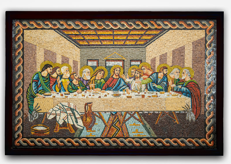 Intricate mosaic artwork depicting the Last Supper scene with vibrant colors and detailed facial expressions