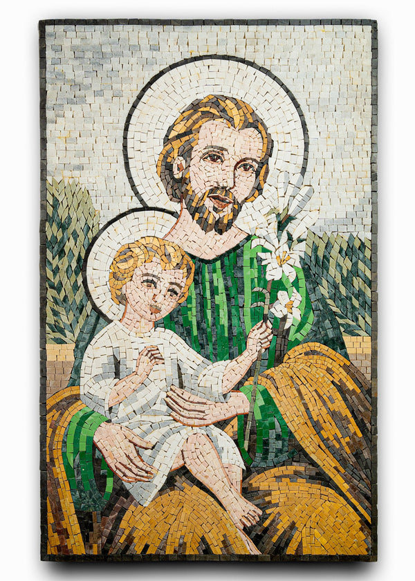 Saint Joseph and the Infant Jesus – Handcrafted Religious Mosaic
