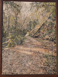 Intricate landscape puzzle depicting a serene forest path with textured pieces capturing natural light and earthy tones