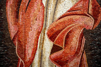 Intricate mosaic artwork featuring swirling red and beige tiles — a stunning display of craftsmanship and texture.