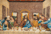 Intricate mosaic artwork depicting the Last Supper with vibrant colors and detailed expressions on each figure's face.