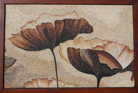 Intricate mosaic art featuring large brown and cream flowers — a textured wall decor piece with a natural aesthetic
