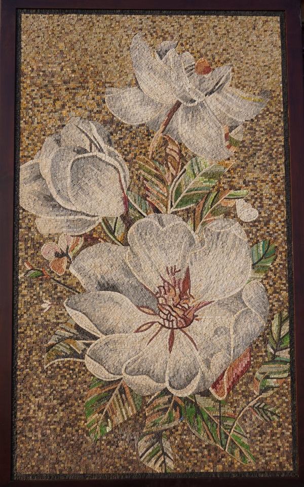 Magnolia Blossom Stone Mosaic of Innocence and Beauty