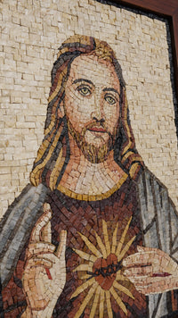 Sacred Heart of Jesus – Framed Handcrafted Natural Stone Mosaic Wall Art