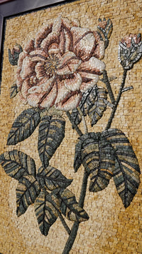 Handcrafted Blooming Rose – Framed Natural Stone Mosaic Wall Art