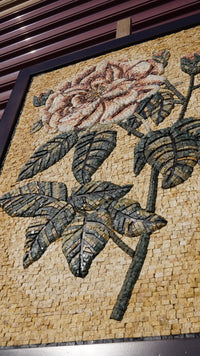 Handcrafted Blooming Rose – Framed Natural Stone Mosaic Wall Art
