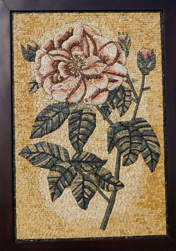 Handcrafted Blooming Rose – Framed Natural Stone Mosaic Wall Art